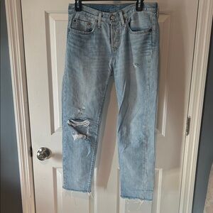 Levi's Sky Blue Distressed Straight Leg Jeans